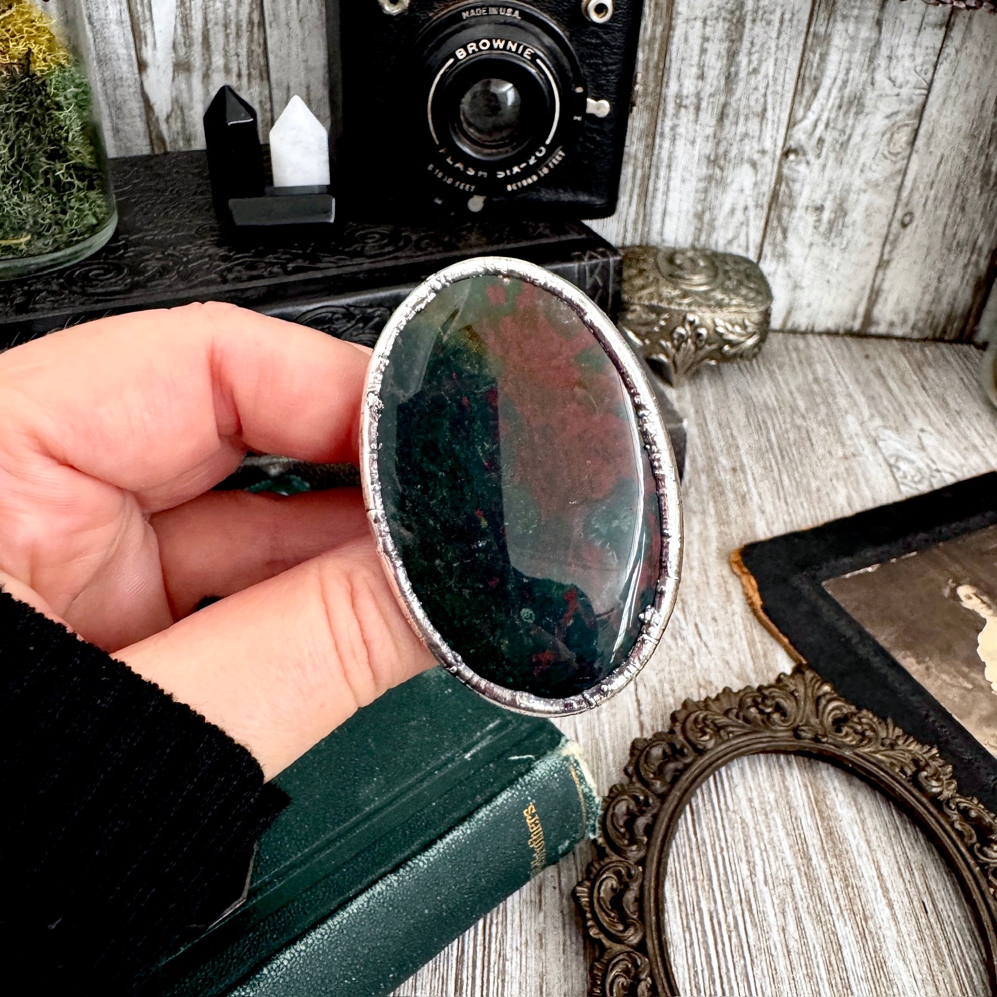 The Colossal Collection - Bloodstone Crystal Statement Ring Size 9 Fine Silver / One Of A Kind FOXLARK