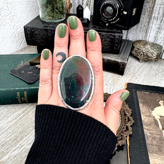The Colossal Collection - Bloodstone Crystal Statement Ring Size 9 Fine Silver / One Of A Kind