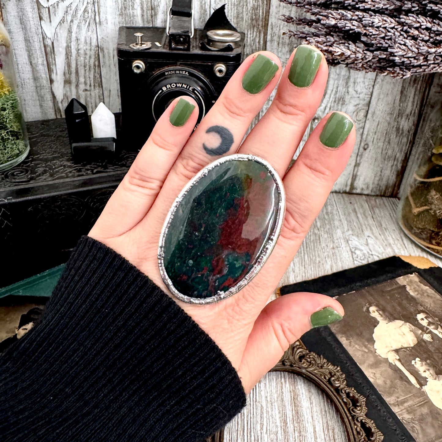 The Colossal Collection - Bloodstone Crystal Statement Ring Size 9 Fine Silver / One Of A Kind FOXLARK