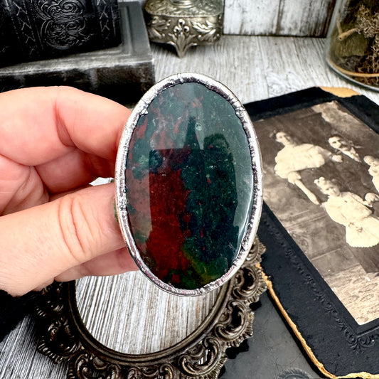 The Colossal Collection - Bloodstone Crystal Statement Ring Size 9 Fine Silver / One Of A Kind