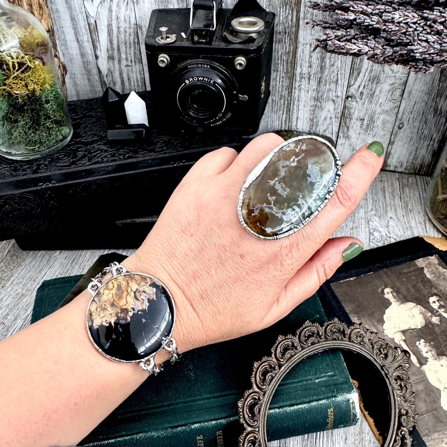 The Colossal Collection - Fossilized Palm Root Crystal Bracelet Fine Silver / One of a Kind