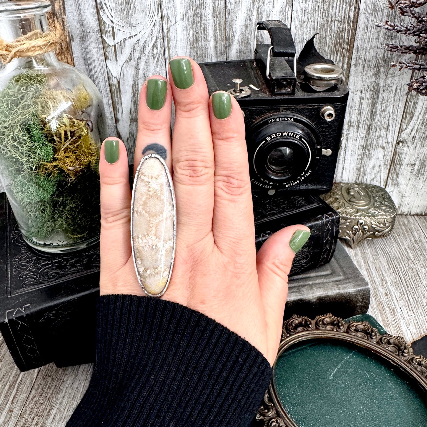 The Colossal Collection - Fossilized Coral Ring Fine Silver Size 8 / One of a Kind