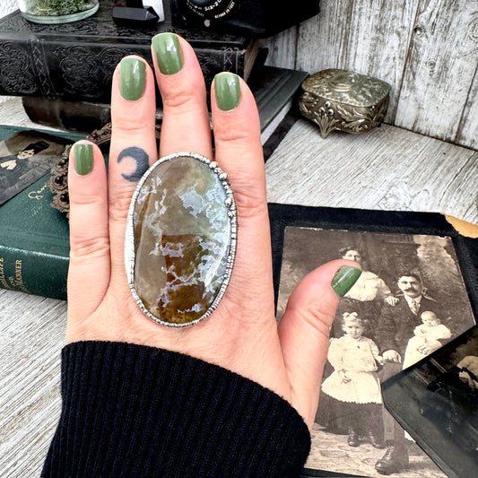 The Colossal Collection - Fancy Moss Agate Crystal Ring Fine Silver Size 9 / Foxlark Collection - One of a Kind