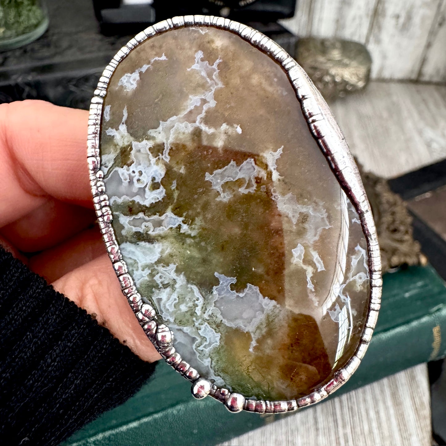 The Colossal Collection - Fancy Moss Agate Crystal Ring Fine Silver Size 9 / Foxlark Collection - One of a Kind