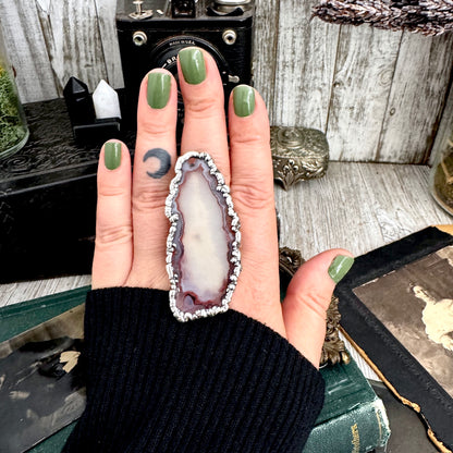 The Colossal Collection - Agate Slice Crystal Ring Fine Silver Size 9.5 / One of a Kind