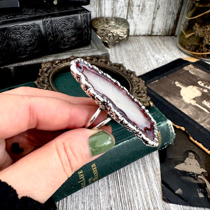The Colossal Collection - Agate Slice Crystal Ring Fine Silver Size 9.5 / One of a Kind