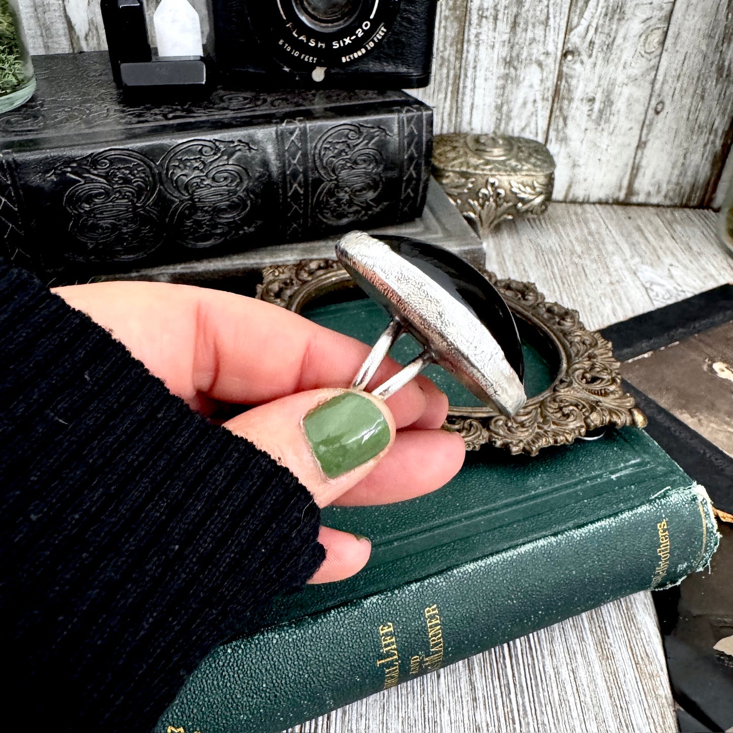 The Colossal Collection - Rainbow/Black Obsidian Crystal Ring Fine Silver Size 8 / One of a Kind
