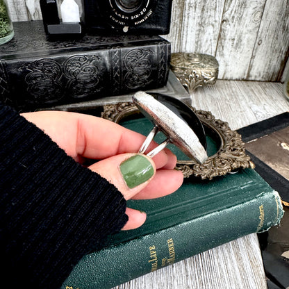 The Colossal Collection - Rainbow/Black Obsidian Crystal Ring Fine Silver Size 8 / One of a Kind