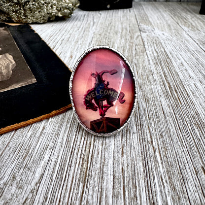 Road To Nowhere - Cowboy Road Sign Sunset Ring Fine Silver Size 9 / One of a Kind