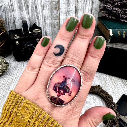 Road To Nowhere - Cowboy Road Sign Sunset Ring Fine Silver Size 9 / One of a Kind