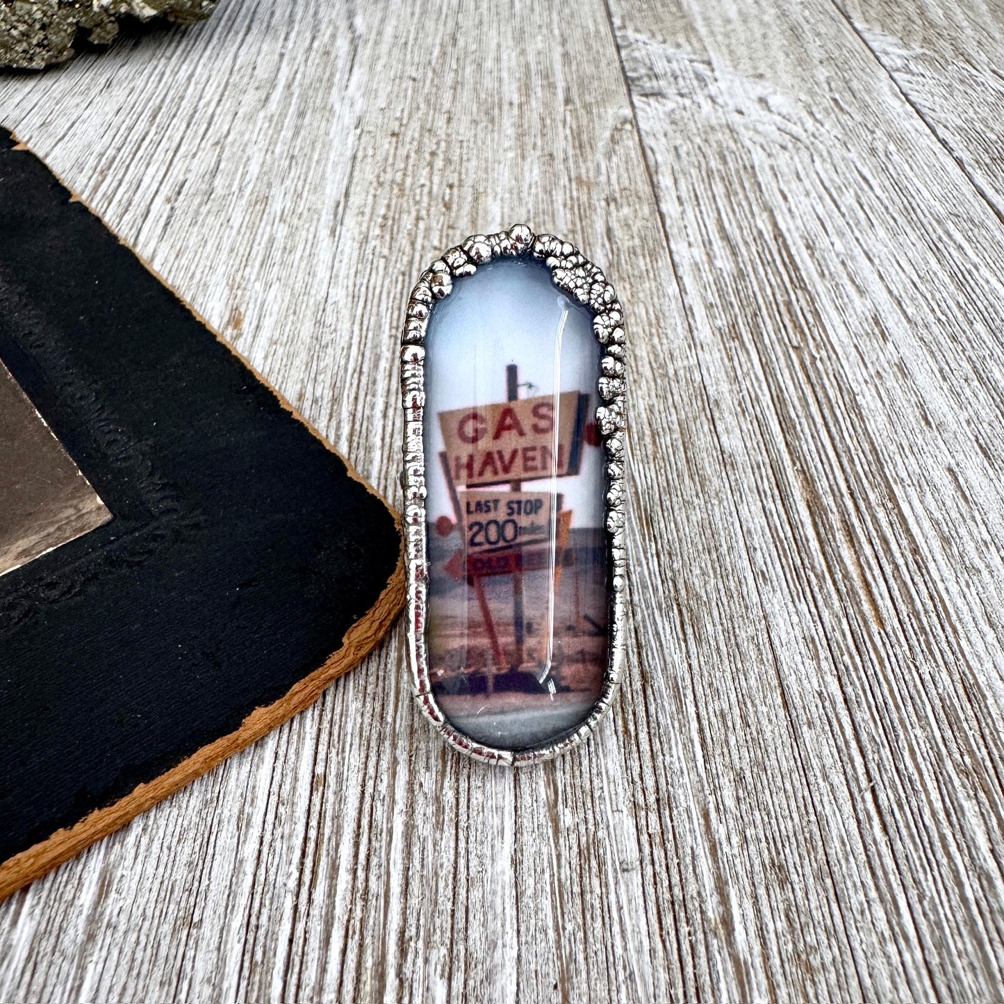 Road To Nowhere  - Gas Station Road Sign Ring Fine Silver Size 6.5 / One of a Kind