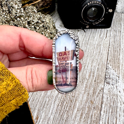 Road To Nowhere  - Gas Station Road Sign Ring Fine Silver Size 6.5 / One of a Kind