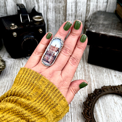 Road To Nowhere  - Gas Station Road Sign Ring Fine Silver Size 6.5 / One of a Kind