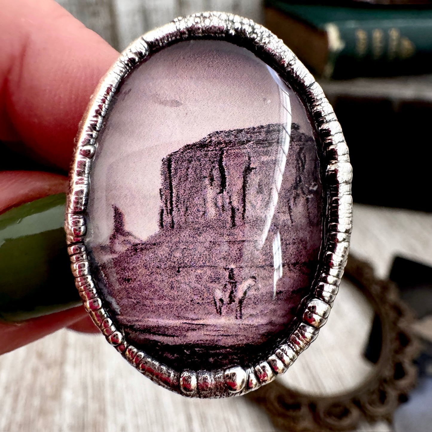 Road To Nowhere  - Cowboy on Horse in Desert Ring Fine Silver Size 9 / One of a Kind