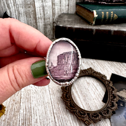 Road To Nowhere  - Cowboy on Horse in Desert Ring Fine Silver Size 9 / One of a Kind