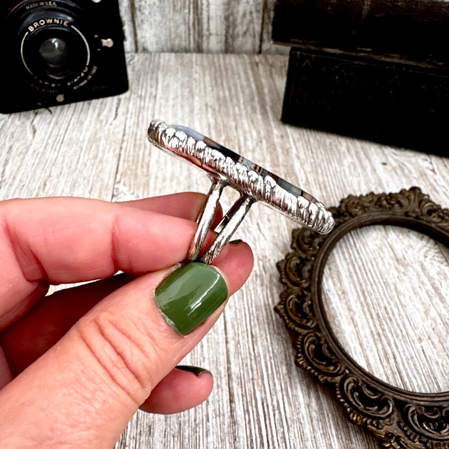 Road To Nowhere - Gas Station Last Stop Road Sign Ring Fine Silver Size 9 / One of a Kind