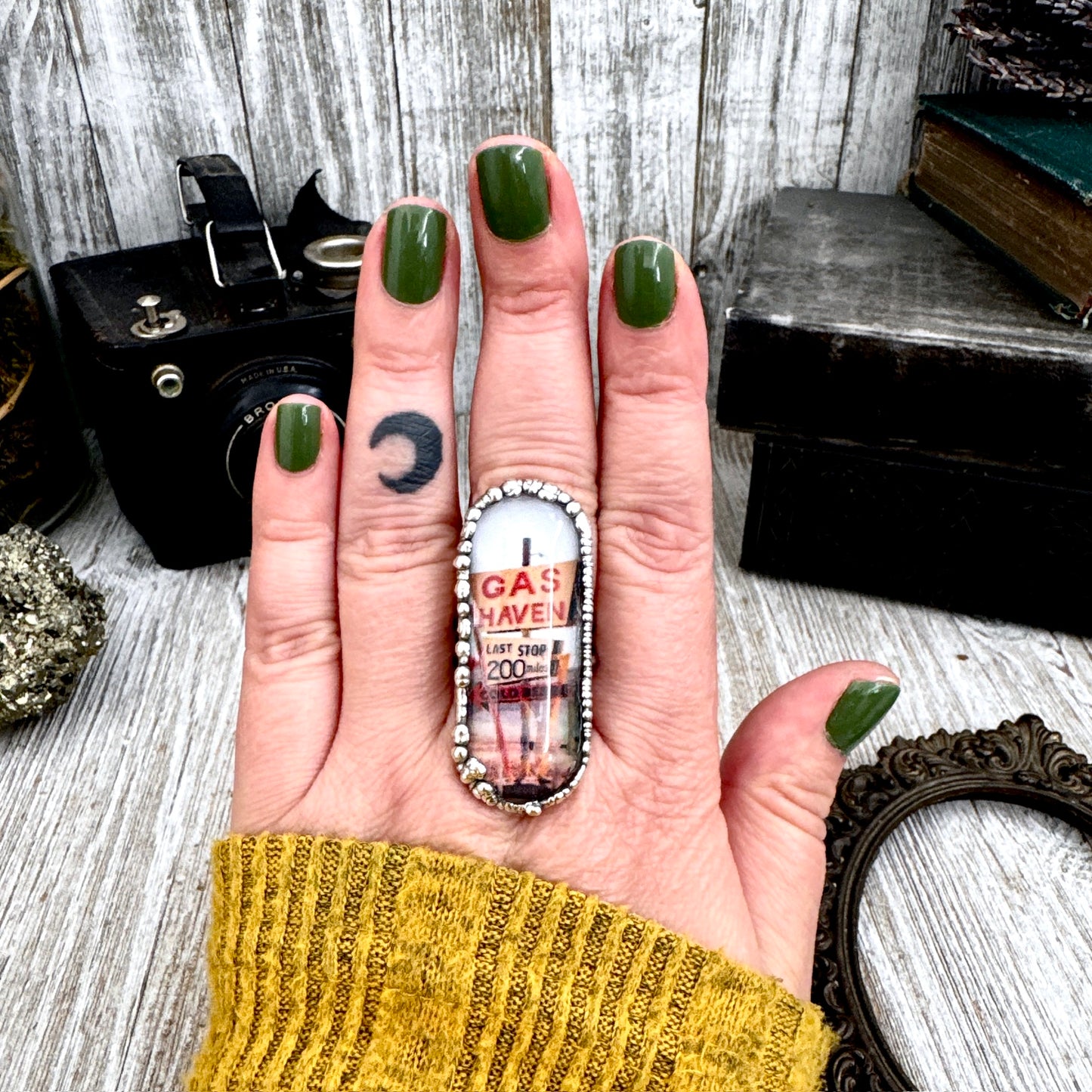 Road To Nowhere - Gas Station Last Stop Road Sign Ring Fine Silver Size 9 / One of a Kind