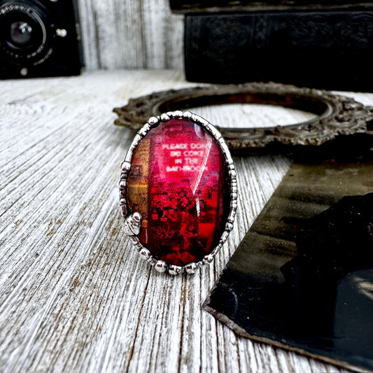 Road To Nowhere  - Vintage "Please Don't Do C*ke In The Bathroom" Neon Sign Ring Fine Silver Size 9.5 / One of a Kind