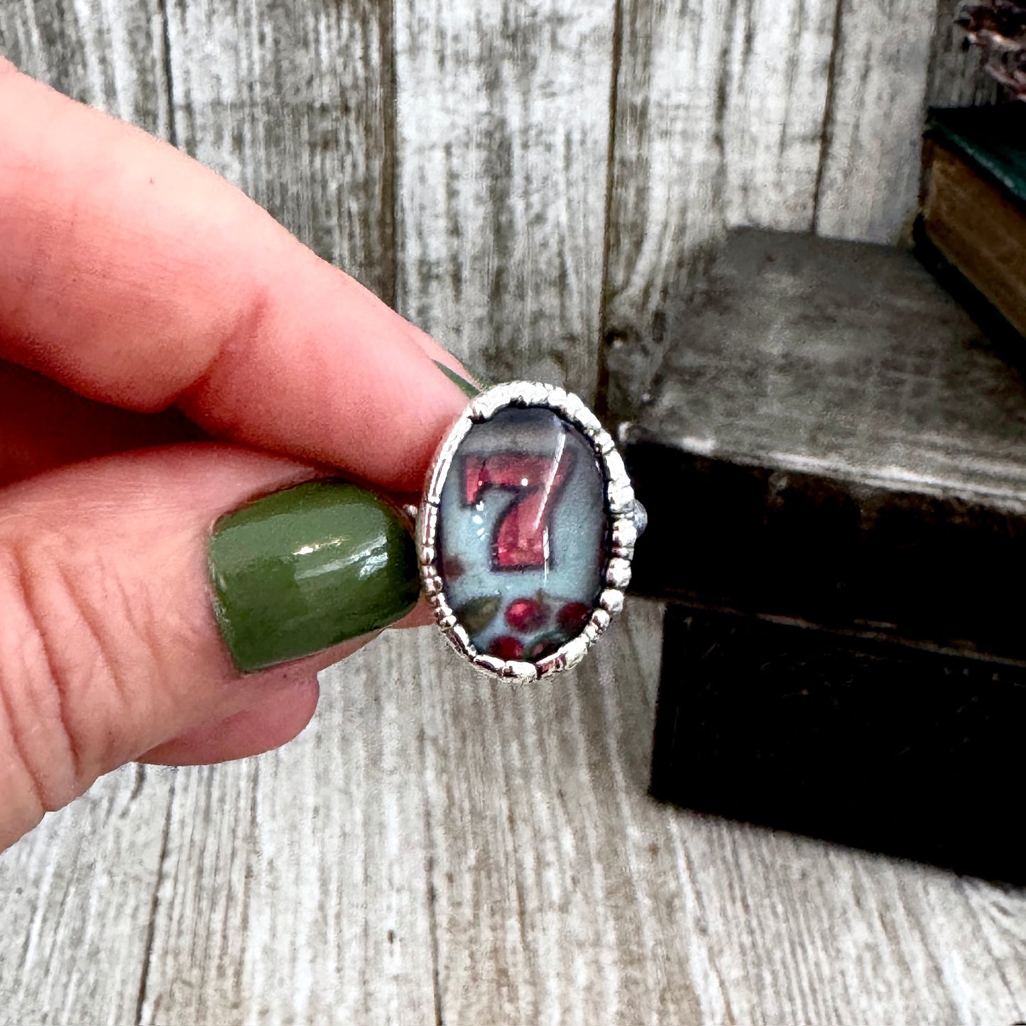 Road To Nowhere - Lucky Number 7 Slot Machine Ring Fine Silver Size 8.5 / One of a Kind