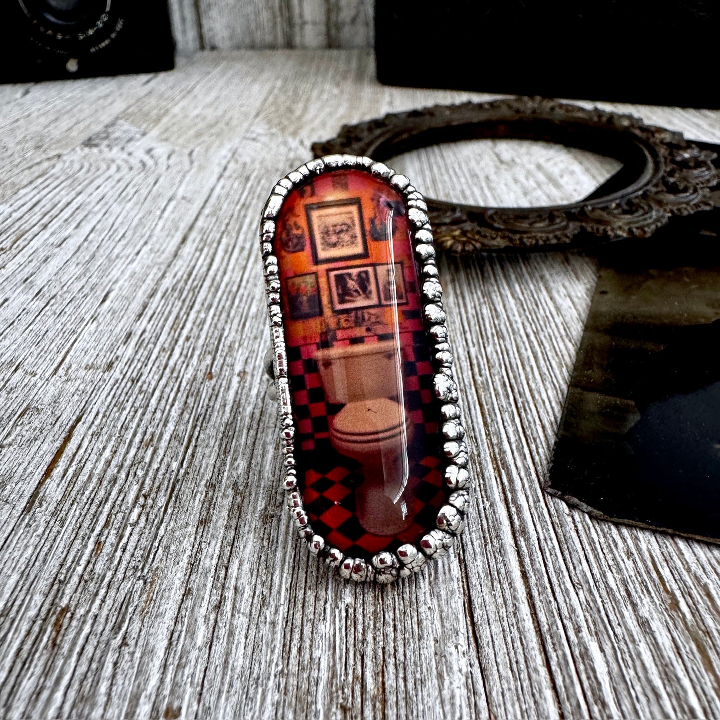Road To Nowhere - Vintage Dive Bar Toilet Ring Fine Silver Size 9.5 / One of a Kind