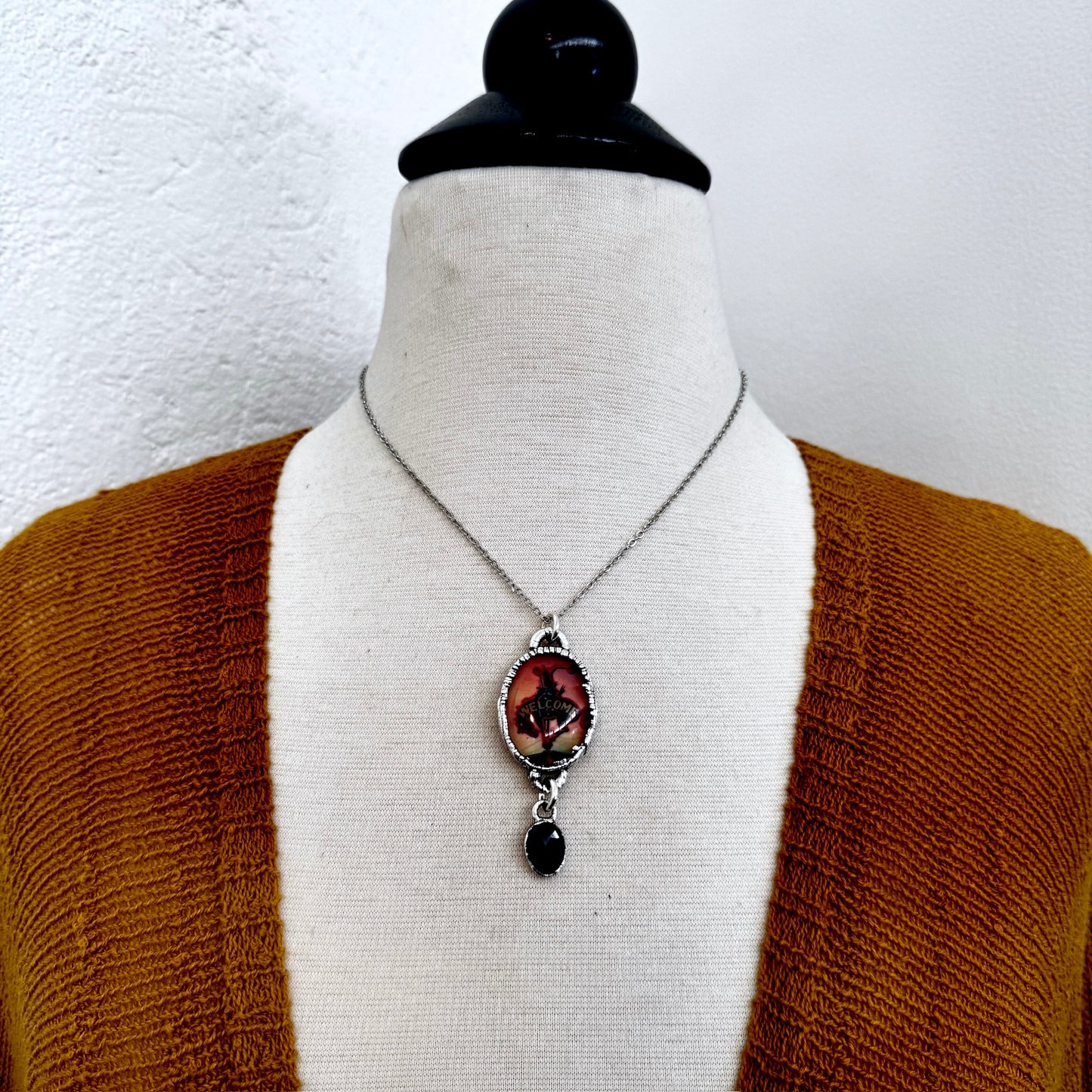 Road To Nowhere - Cowboy Road Sign With Sapphire Charm Necklace Fine Silver - One of a Kind