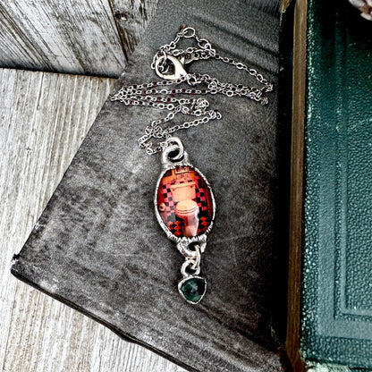 Road To Nowhere - Vintage Dive Bar Bathroom Toilet With Emerald Charm Necklace Fine Silver - One of a Kind