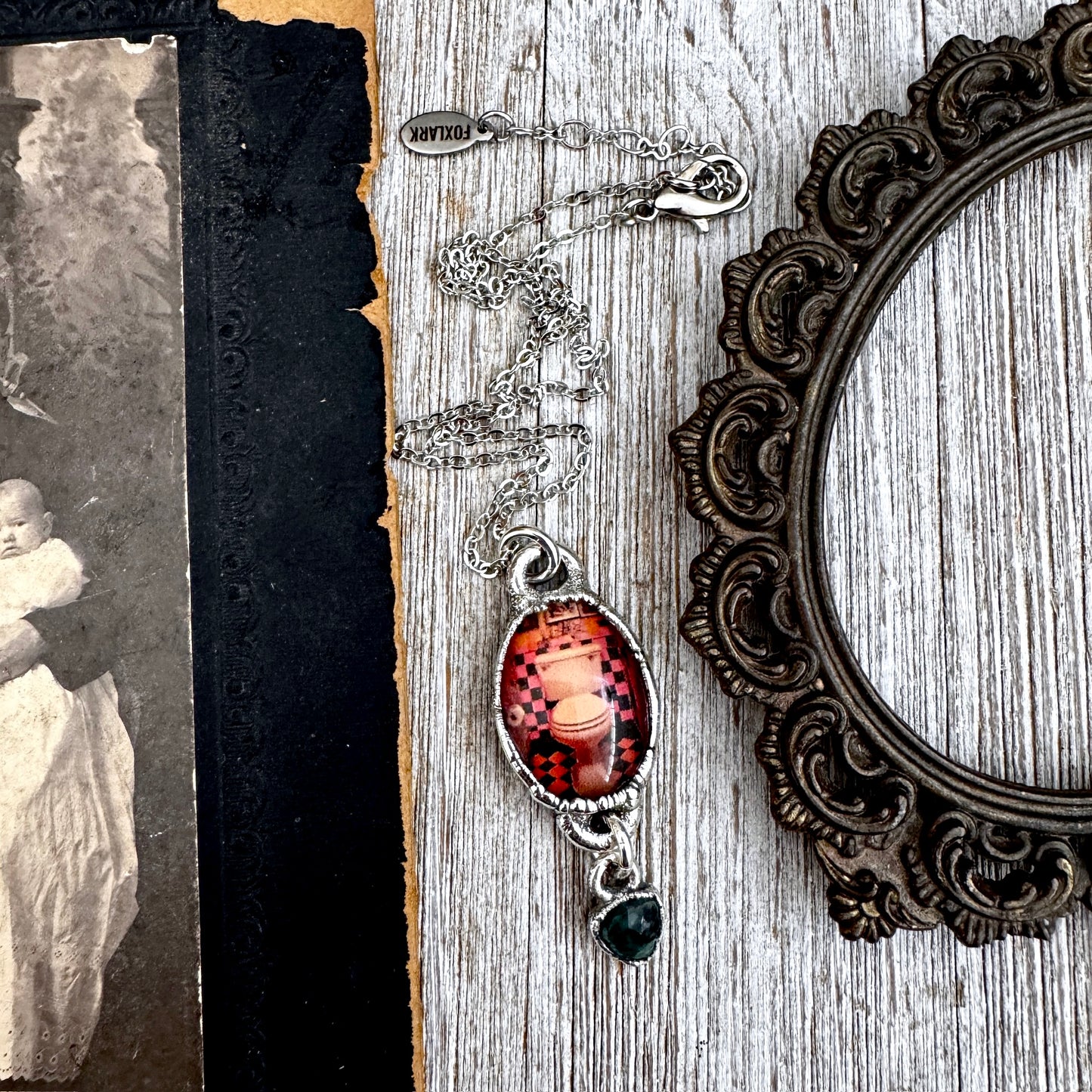 Road To Nowhere - Vintage Dive Bar Bathroom Toilet With Emerald Charm Necklace Fine Silver - One of a Kind