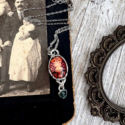Road To Nowhere - Vintage Dive Bar Bathroom Toilet With Emerald Charm Necklace Fine Silver - One of a Kind