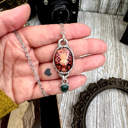 Road To Nowhere - Vintage Dive Bar Bathroom Toilet With Emerald Charm Necklace Fine Silver - One of a Kind