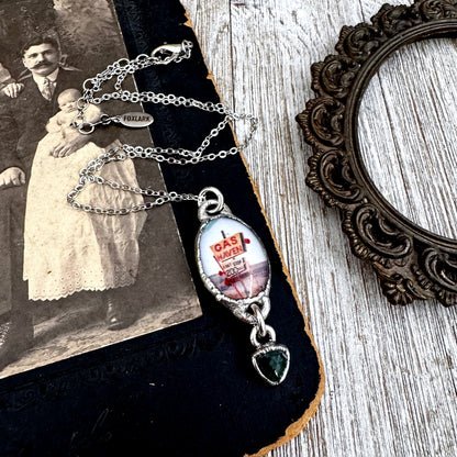 Road To Nowhere - Gas Station Road Side Sign Necklace Fine Silver - One of a Kind