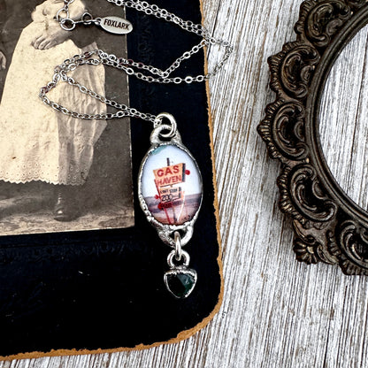 Road To Nowhere - Gas Station Road Side Sign Necklace Fine Silver - One of a Kind