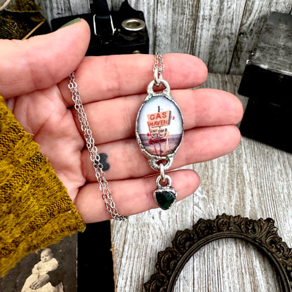 Road To Nowhere - Gas Station Road Side Sign Necklace Fine Silver - One of a Kind