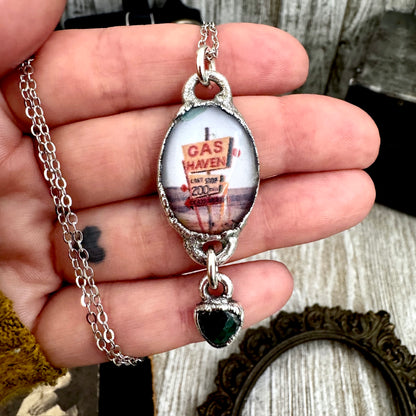 Road To Nowhere - Gas Station Road Side Sign Necklace Fine Silver - One of a Kind