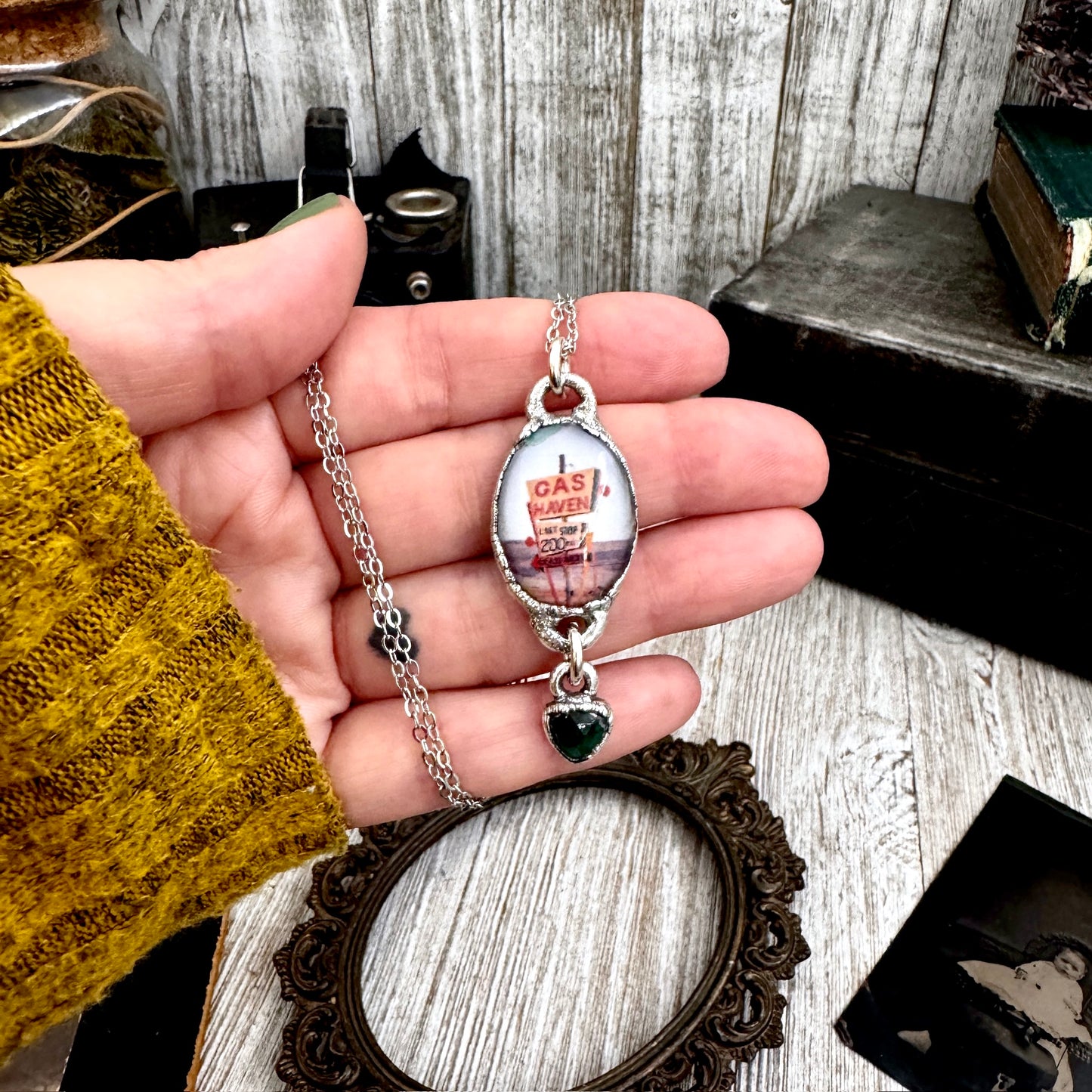 Road To Nowhere - Gas Station Road Side Sign Necklace Fine Silver - One of a Kind
