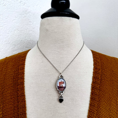 Road To Nowhere - Gas Station Road Side Sign Necklace Fine Silver - One of a Kind