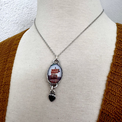 Road To Nowhere - Gas Station Road Side Sign Necklace Fine Silver - One of a Kind