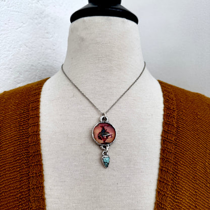 Road To Nowhere - Cowboy Road Sign With Turquoise Charm Necklace Fine Silver - One of a Kind