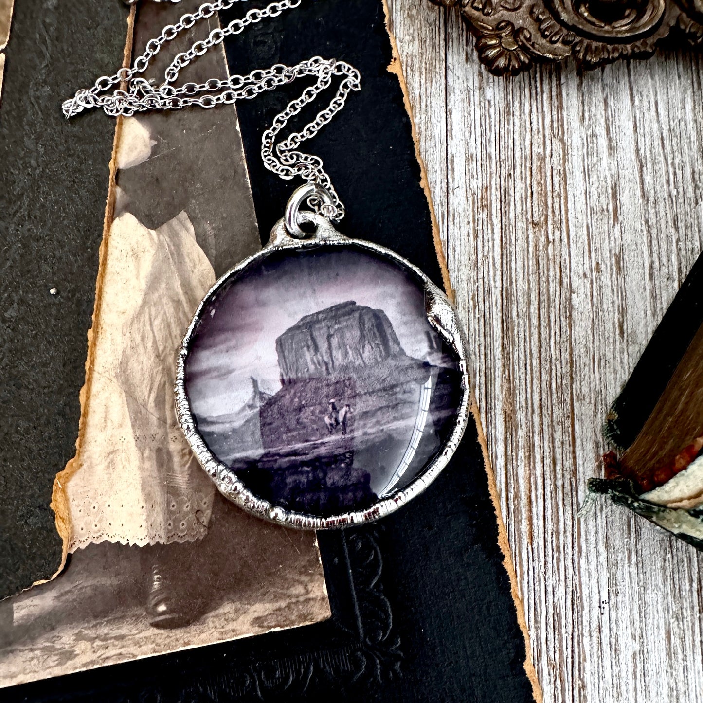 Road To Nowhere - Cowboy on Horse / Desert Necklace Fine Silver - One of a Kind
