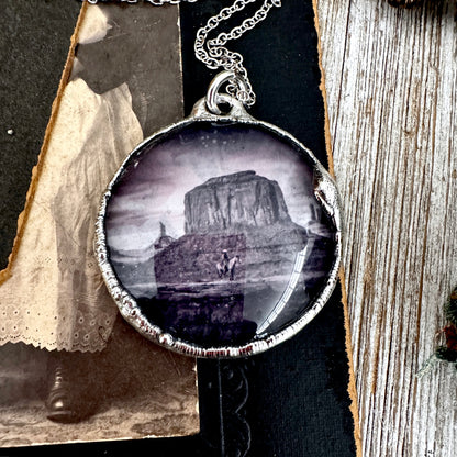 Road To Nowhere - Cowboy on Horse / Desert Necklace Fine Silver - One of a Kind