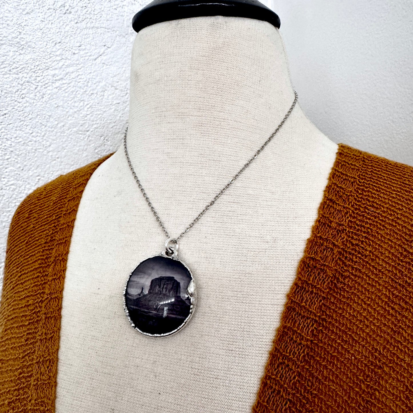 Road To Nowhere - Cowboy on Horse / Desert Necklace Fine Silver - One of a Kind