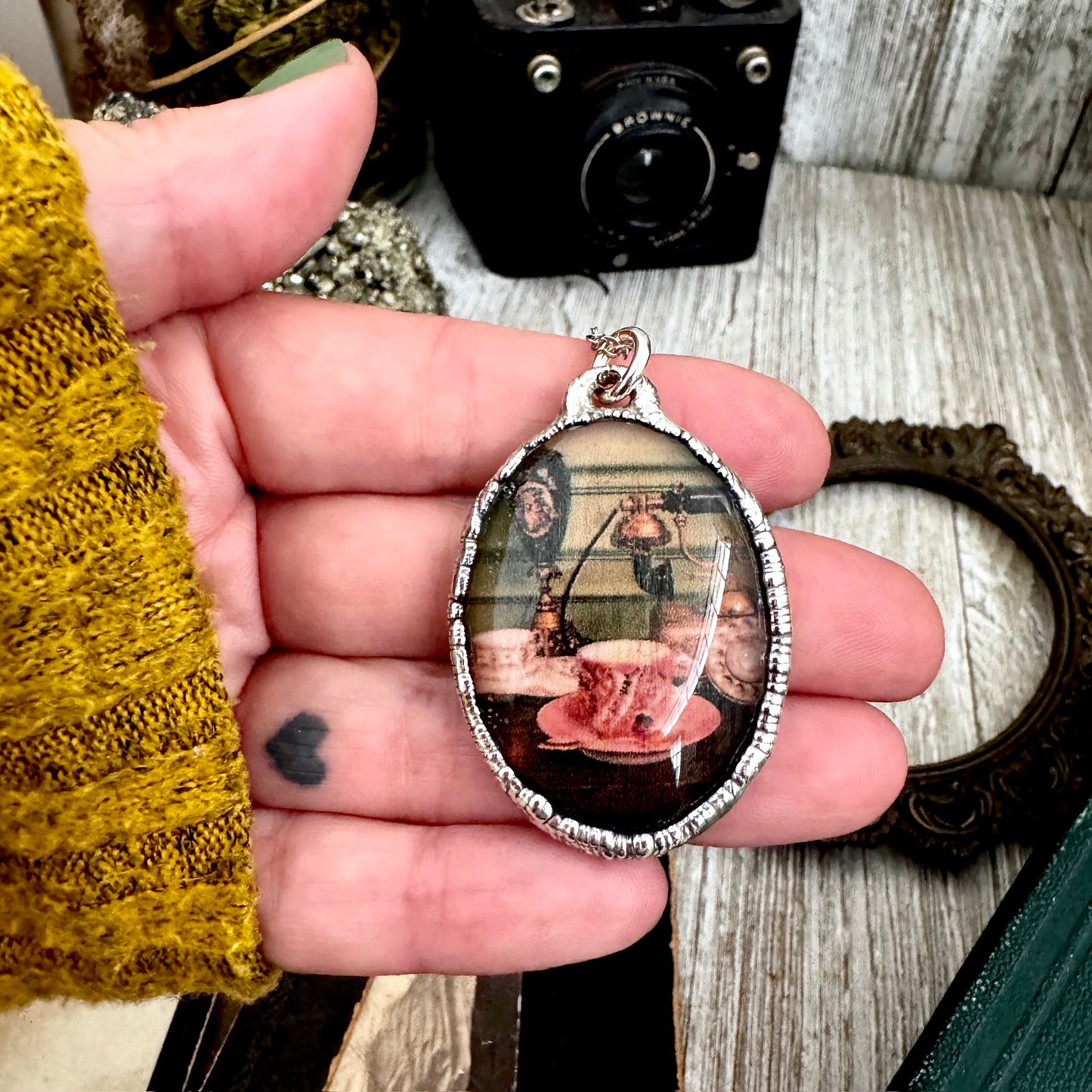 Road To Nowhere - Vintage Tea Cup Necklace Fine Silver - One of a Kind