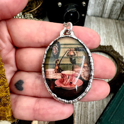 Road To Nowhere - Vintage Tea Cup Necklace Fine Silver - One of a Kind