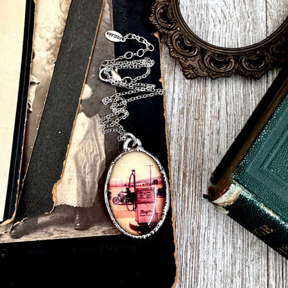 Road To Nowhere - Vintage Motorcycle / Gas Pump Necklace Fine Silver - One of a Kind