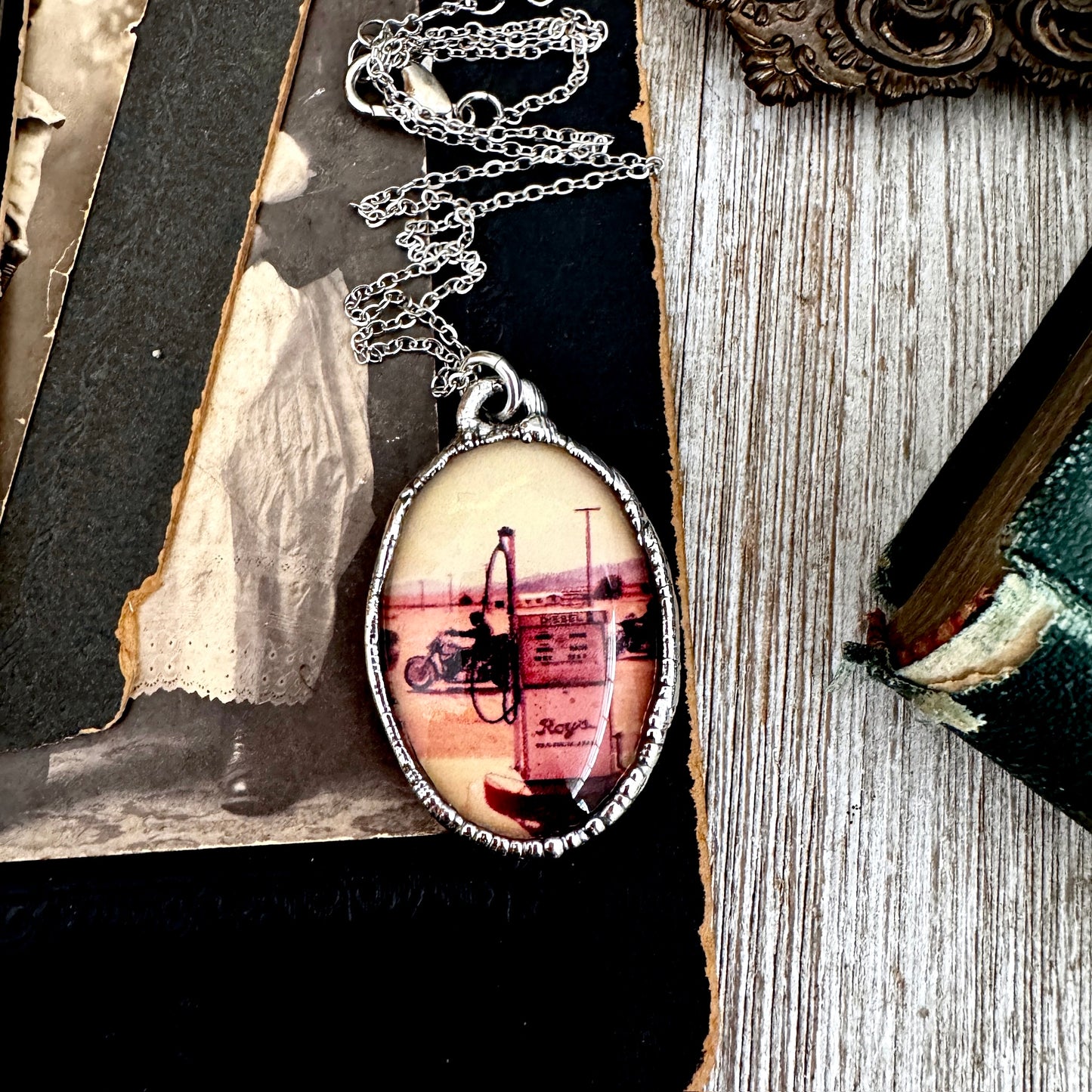 Road To Nowhere - Vintage Motorcycle / Gas Pump Necklace Fine Silver - One of a Kind