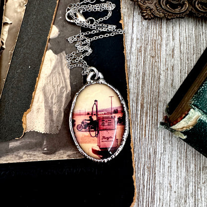 Road To Nowhere - Vintage Motorcycle / Gas Pump Necklace Fine Silver - One of a Kind