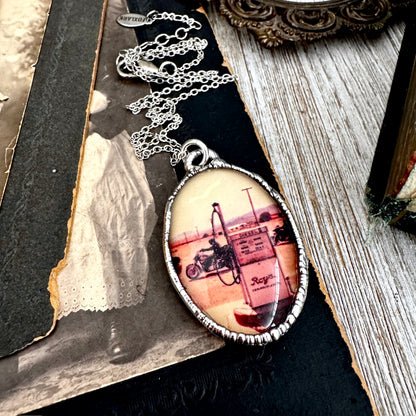 Road To Nowhere - Vintage Motorcycle / Gas Pump Necklace Fine Silver - One of a Kind