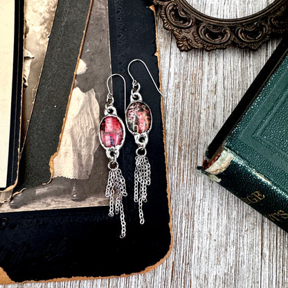 Road To Nowhere - Mismatched Dive Bar Graffiti Fine Silver Long Fringe Earrings