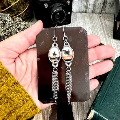 Road To Nowhere - Mismatched Vintage Cowboy On Horse Fine Silver Long Fringe Earrings
