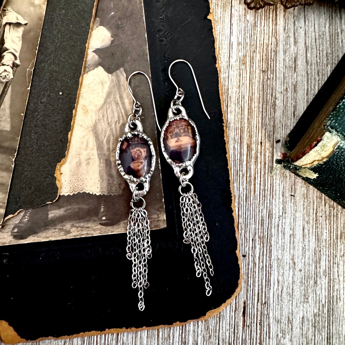 Road To Nowhere - Mismatched Vintage Dive Bar Bathroom Toilet / Sink Fine Silver Long Fringe Earrings