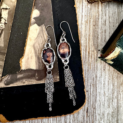 Road To Nowhere - Mismatched Vintage Dive Bar Bathroom Toilet / Sink Fine Silver Long Fringe Earrings